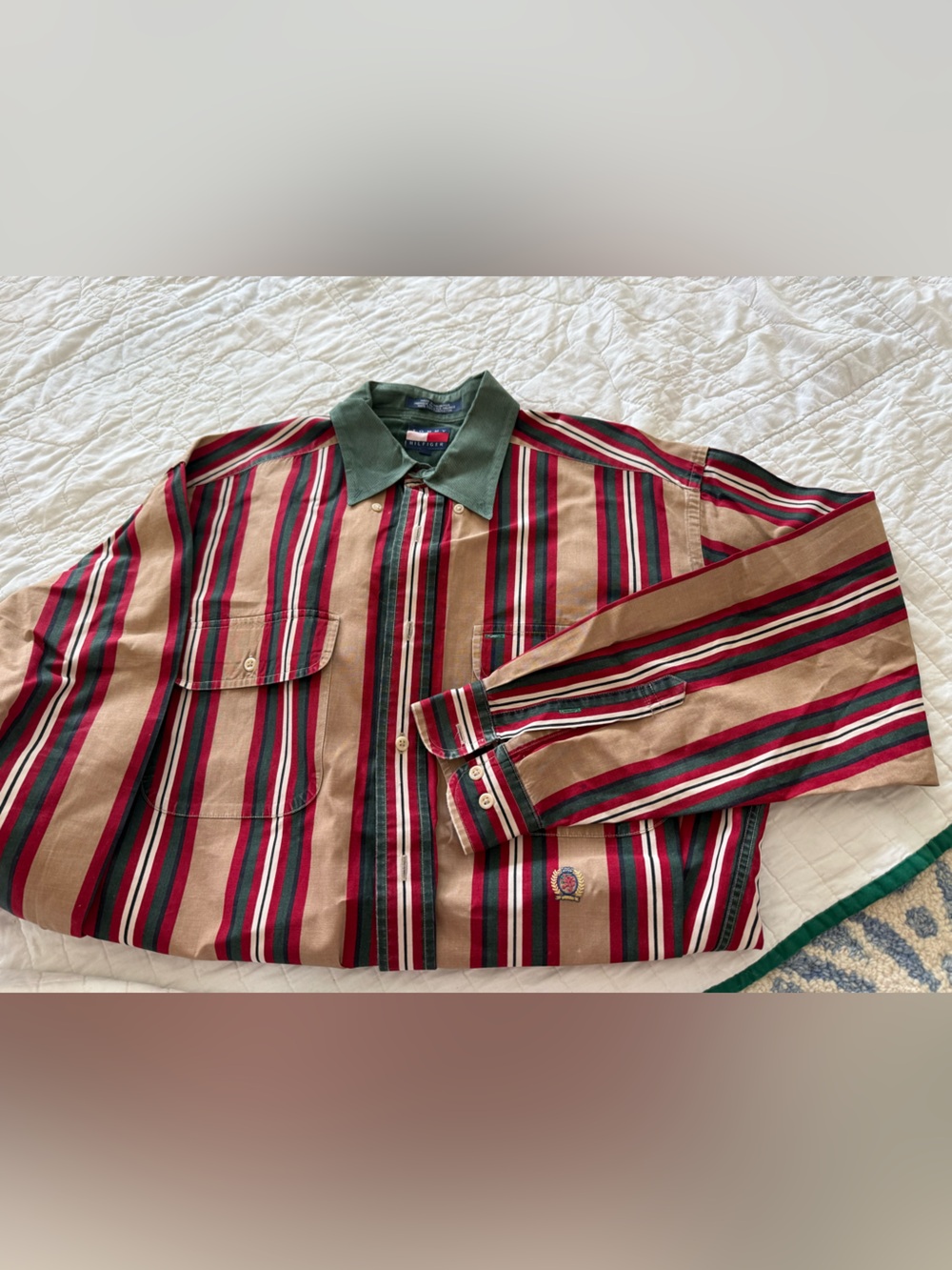 Tommy Hilfiger Men’s Striped Button-Up Pants — Tan, Red, Green
